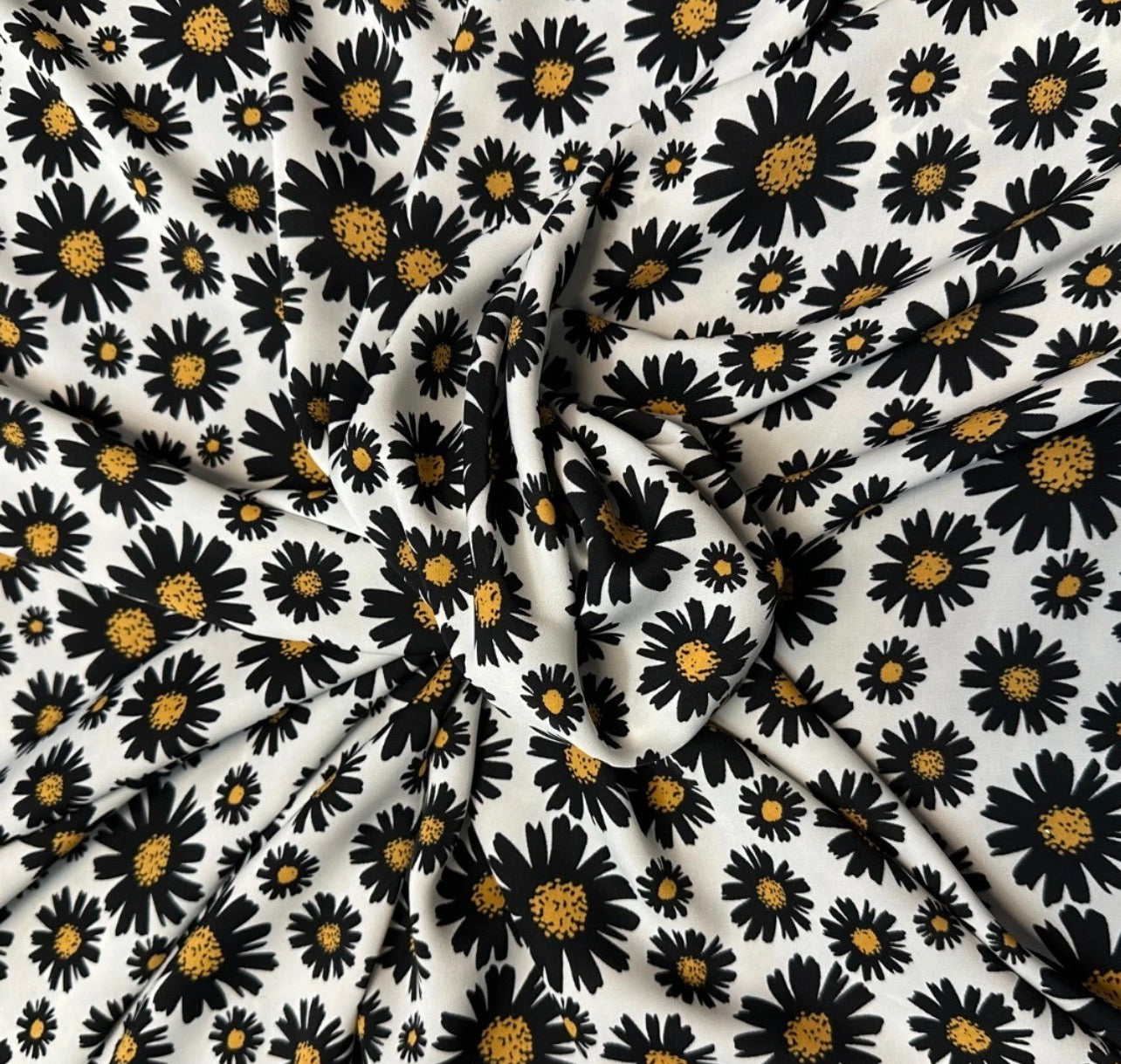3 Metres Floral Woven Crepe De Chine Fabric (58 Inches) - Daisy Black Yellow