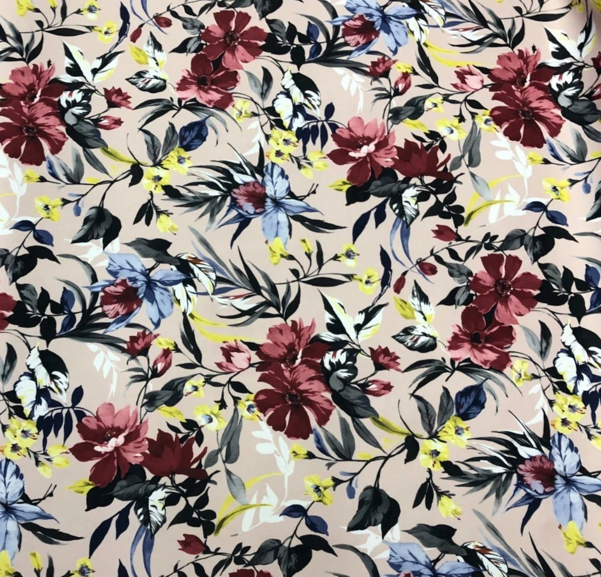 3 metres grey multi colour floral scuba stretch jersey fabric 58 inches wide