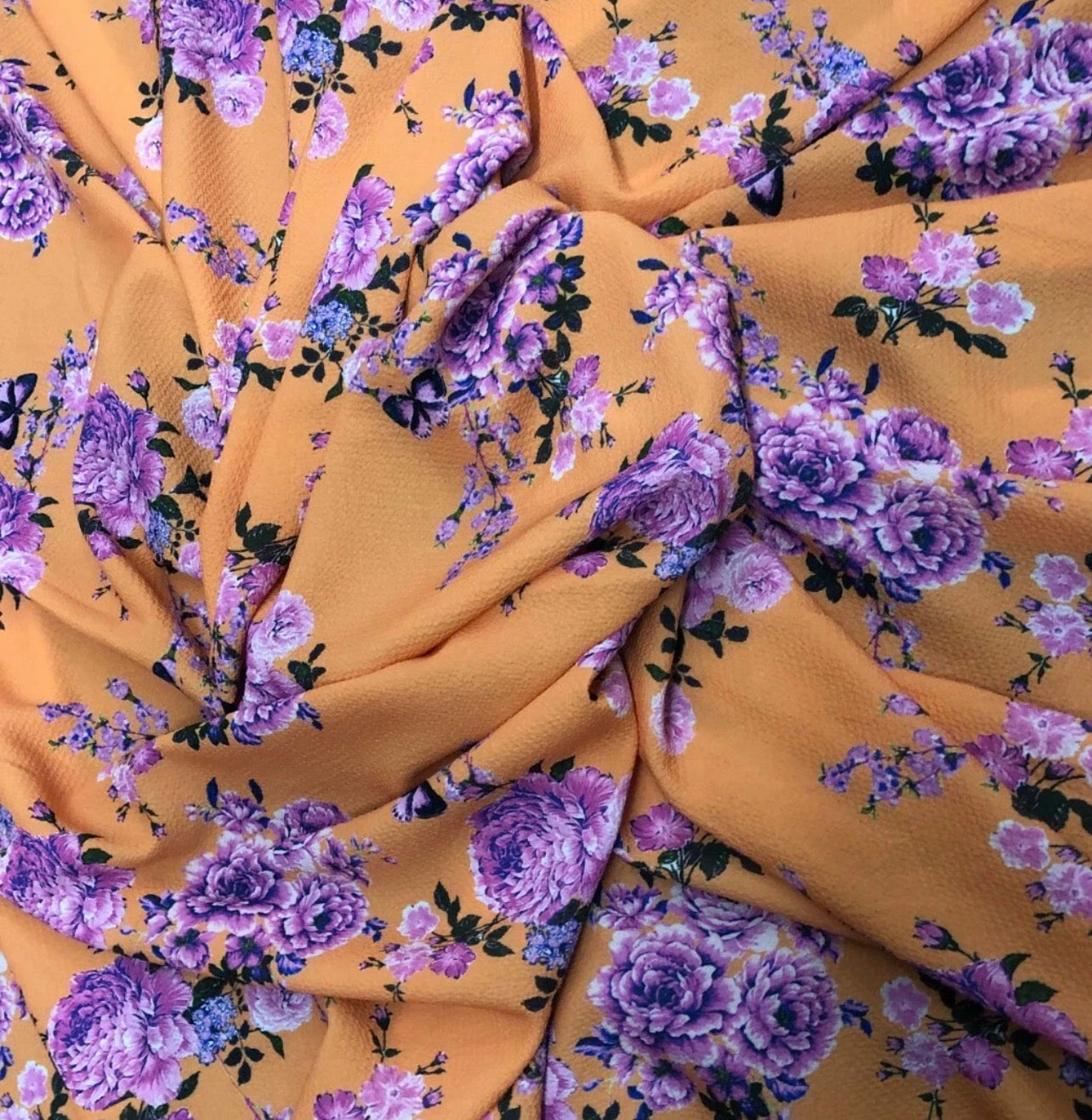 3 Metres Soft Bubble Crepe Fabric (58 Inches) - Orange Purple Floral Print