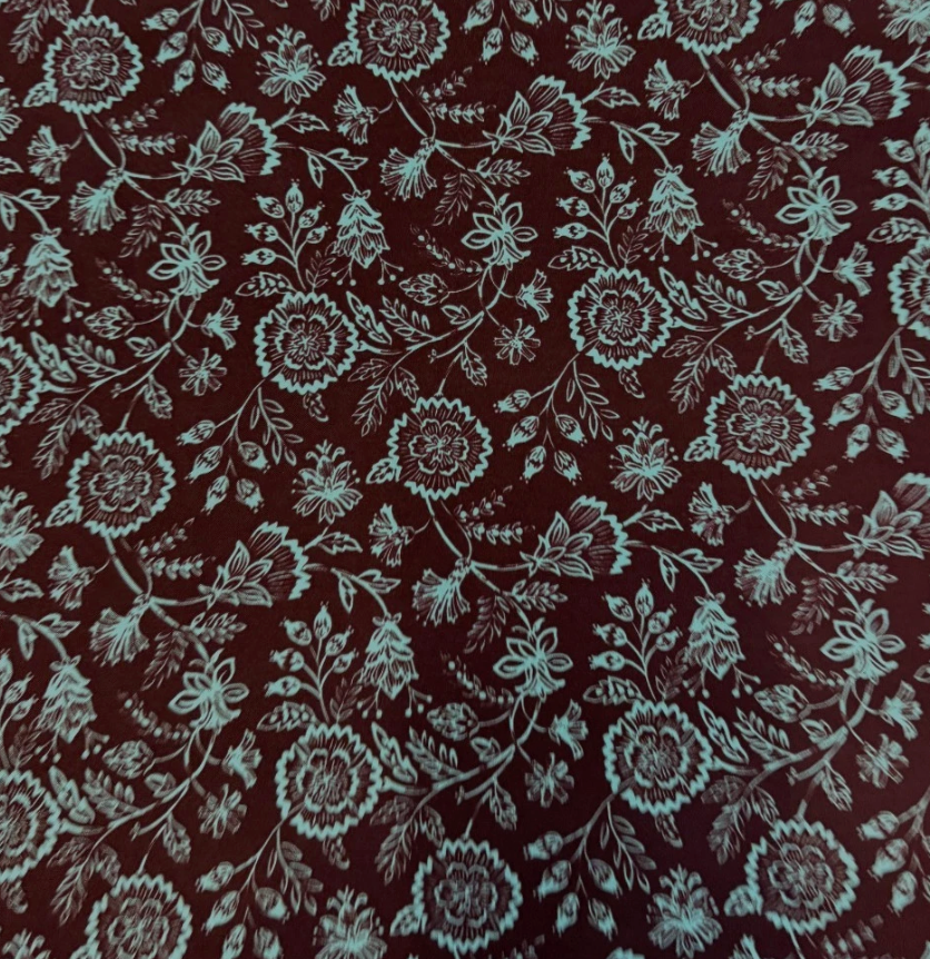 3 Metres Soft Cotton Viscose Fabric (58 Inches) - Floral Print Burgandy Green