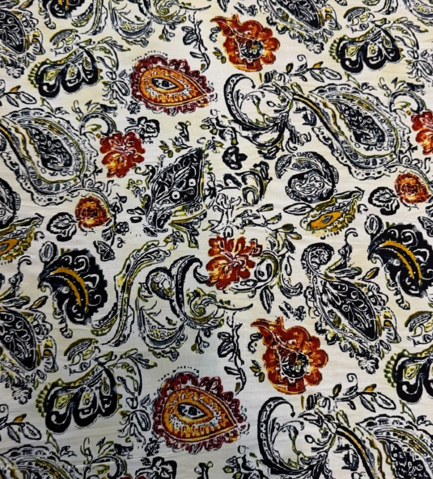 3 Metres Soft Cotton Viscose Fabric (58 Inches) - Paisley Print Ivory