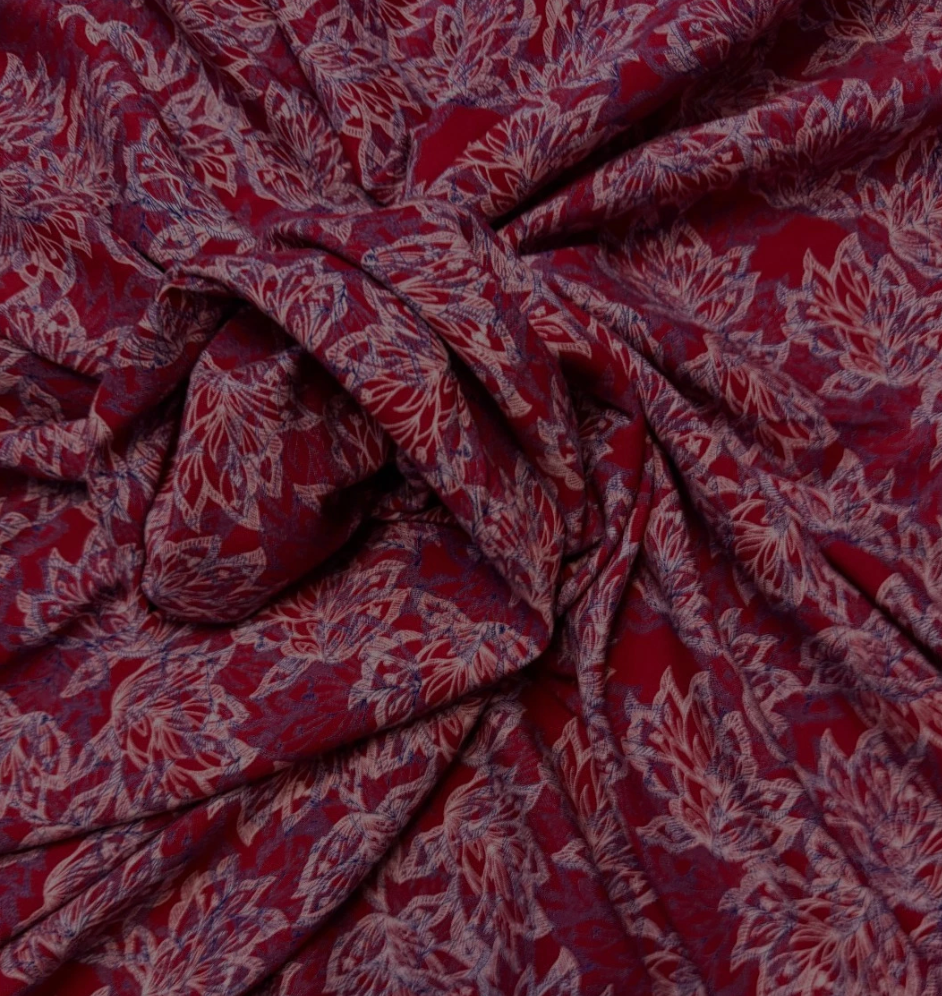 3 Metres Soft Cotton Viscose Fabric (58 Inches) - Floral Print Dark Red