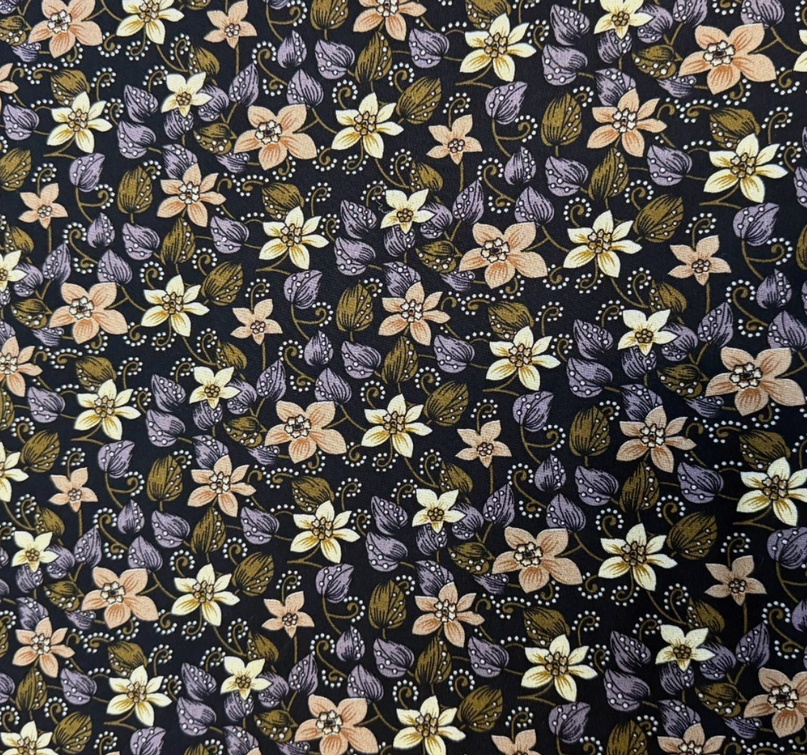 3 Metres Soft Cotton Viscose Fabric (58 Inches) - Multi Coloured Black Floral Print