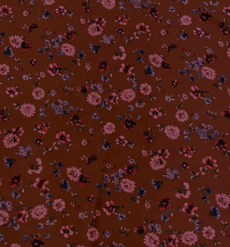 3 Metres Woven Crepe De Chine Fabric (58 Inches) - Floral Printed Pink Maroon