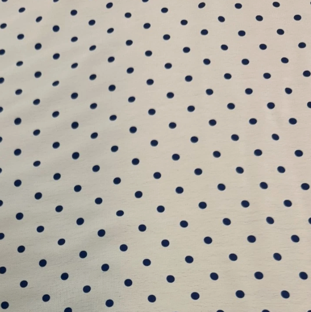 3 Metres Woven Crepe De Chine Fabric (58 Inches) - Ivory Navy Polka Dots