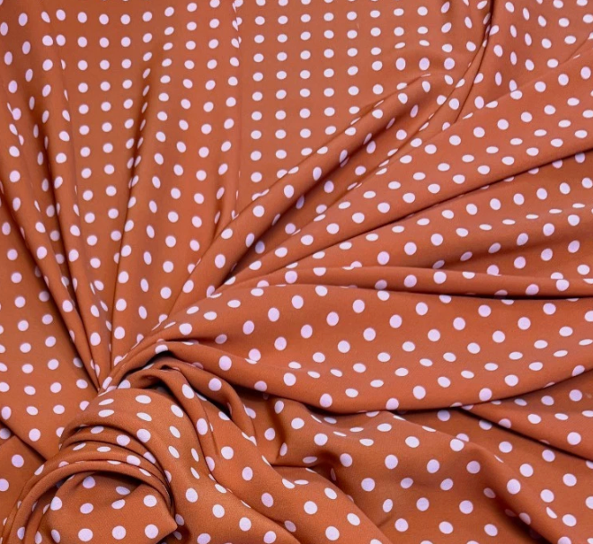 3 Metres Woven Crepe De Chine Fabric (58 Inches) - Burnt Orange Polka Dots