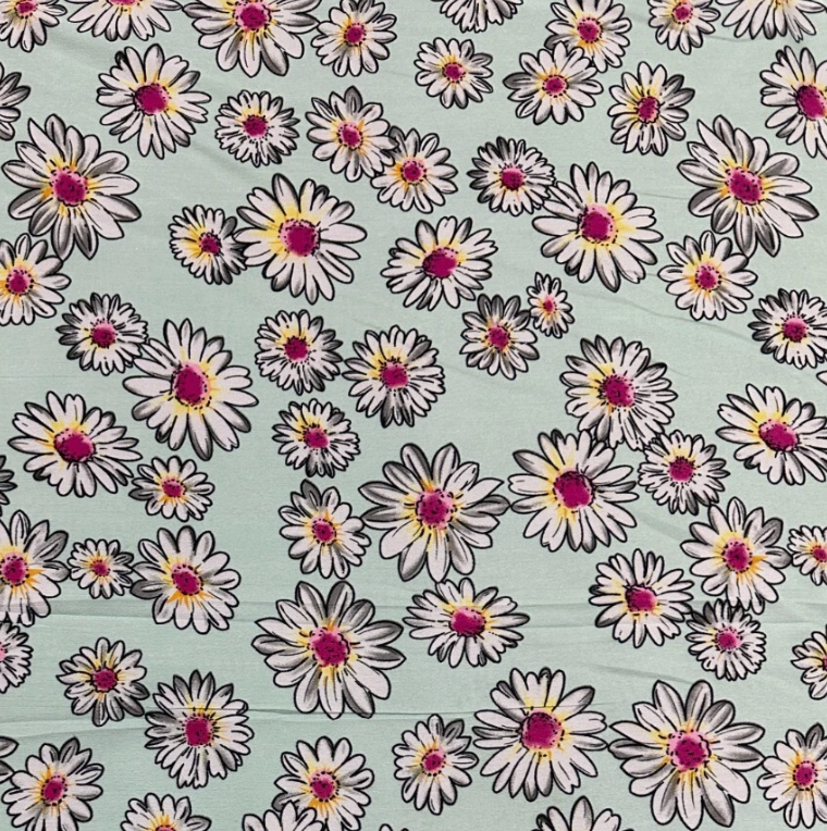 3 Metres Woven Crepe De Chine Fabric (58 Inches) - Floral Printed Multi Colour Pastel Green