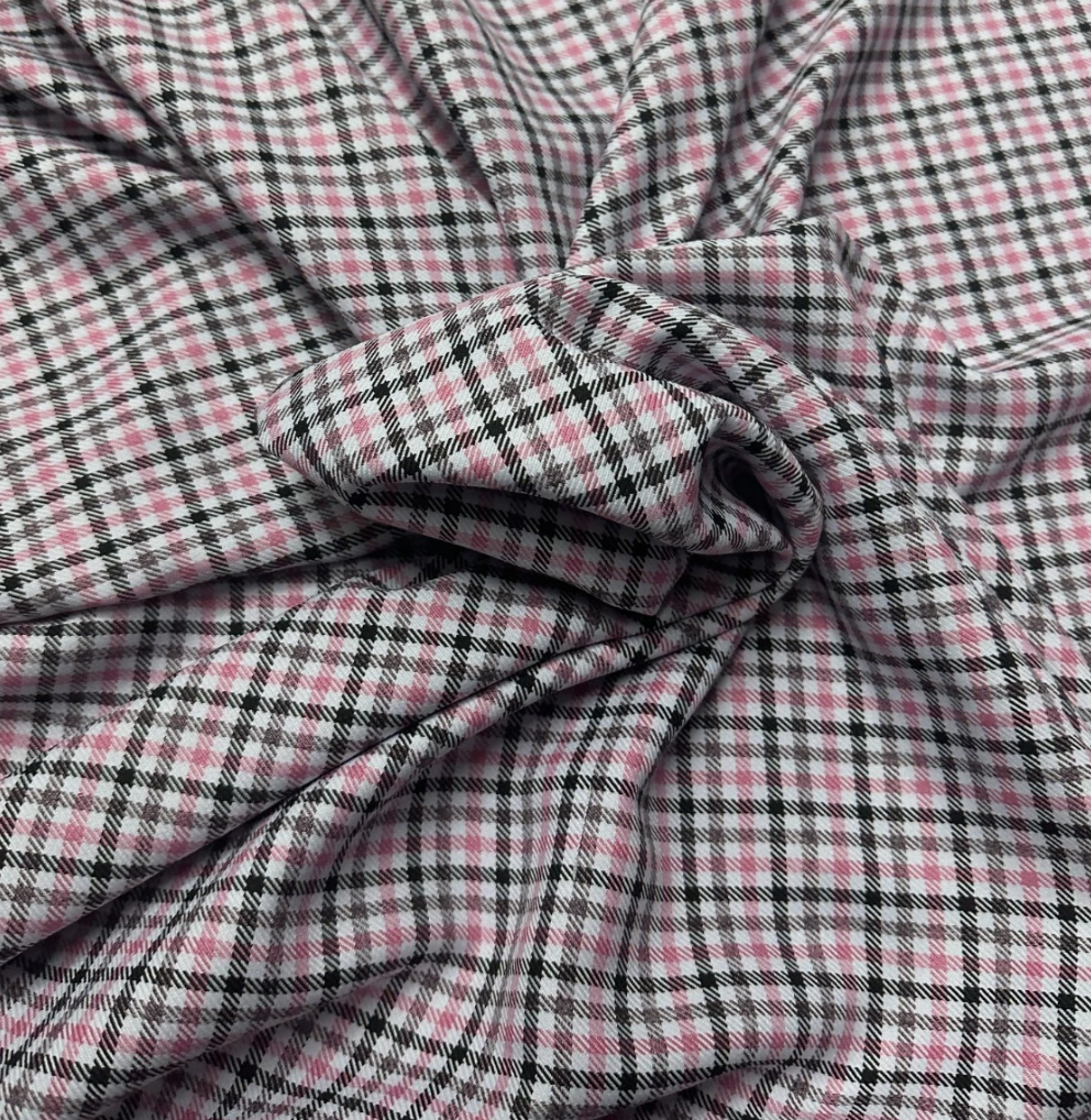 Multi coloured check pink woven twill fabric
