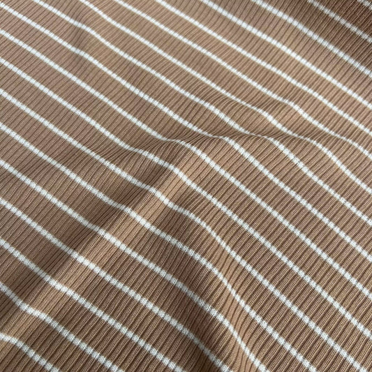 3 Metres Soft Handled Jersey Rib Fabric (58 Inches) - Stripe Print (Camel)