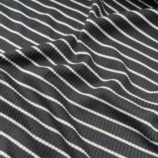 3 Metres Soft Handled Jersey Rib Fabric (58 Inches) - Stripe Print (Black)
