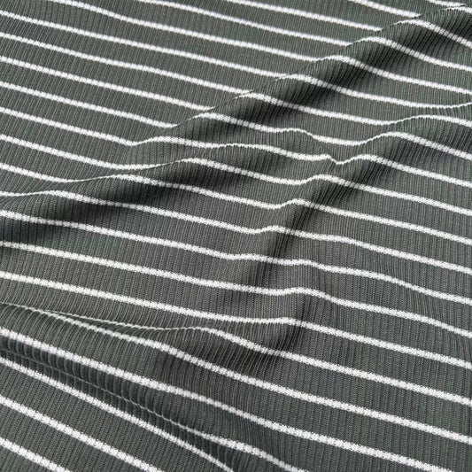 3 Metres Soft Handled Jersey Rib Fabric (58 Inches) - Stripe Print (Dark Green)