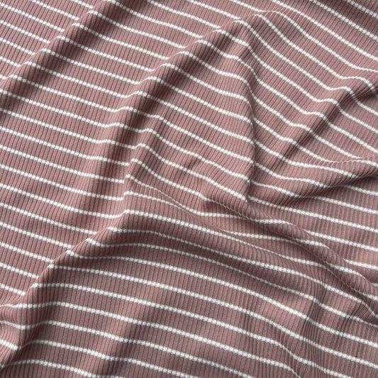 3 Metres Soft Handled Jersey Rib Fabric (58 Inches) - Stripe Print (Dusky Pink)