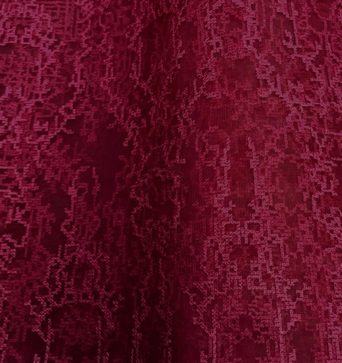 3 metres dark cerise embroidered soft net lace fabric 58 inches wide