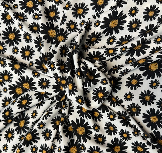 3 Metres Floral Woven Crepe De Chine Fabric (58 Inches) - Daisy Black Yellow