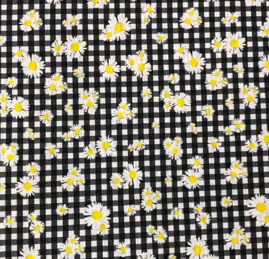 3 Metres Spun Poly Single Jersey Strech Fabric (58 Inches) - Daisy Check Floral Print