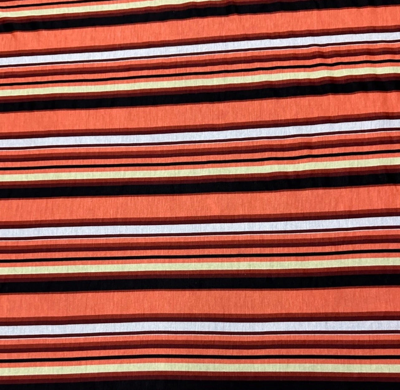 3 Metres Viscose Elastane Single Jersey Stretch Fabric (58 Inches) - Stripes Multi Coloured Orange Print