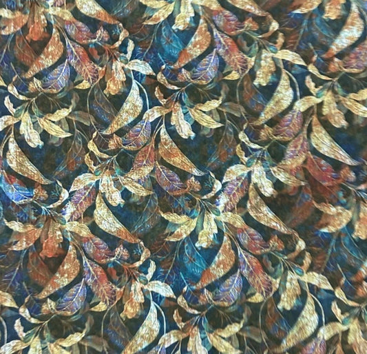 3 Metres Soft Peach Crepe De Chine Fabric (58 Inches) - Leaves Print Multi Coloured