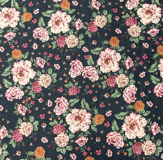 3 Metres Soft Korean Fine Mesh Fabric (58 Inches) - Floral Black Multi Coloured