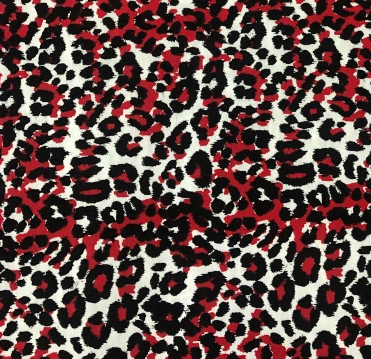 3 Metres Spun Poly Single Jersey Strech Fabric (58 Inches) - Red Black Leopard Print Animal