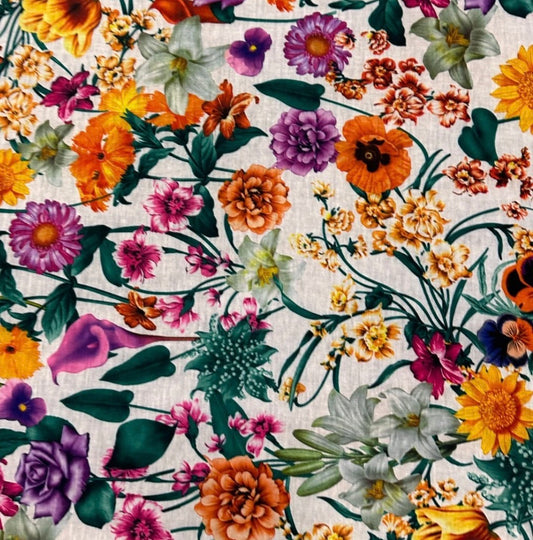 3 Metres Viscose Elastane Single Jersey Stretch Fabric (58 Inches) - Multi Floral Print
