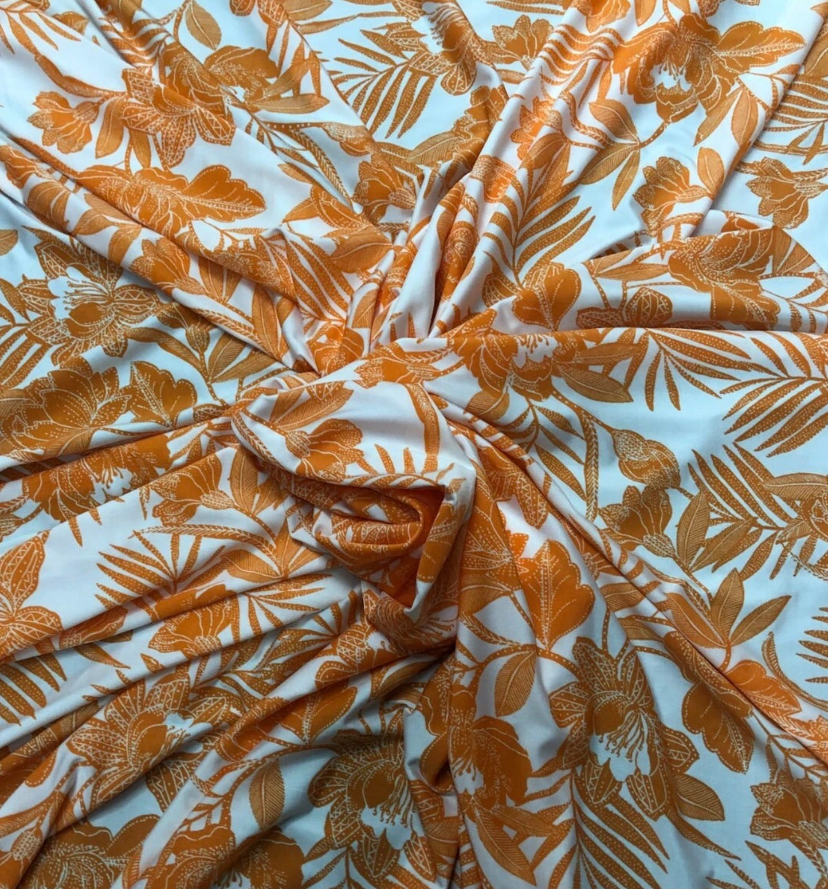 3 metres orange multi colour waves soft touch lycra stretch fabric 58 inches wide