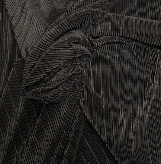 3 Metres Plisse Pleated Crinkle Soft Satin Stretch Fabric (58 Inches) - Plain Black