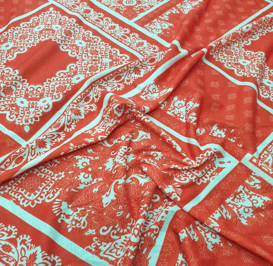 3 Metres Spun Poly Single Jersey Strech Fabric (58 Inches) - Red Design Print