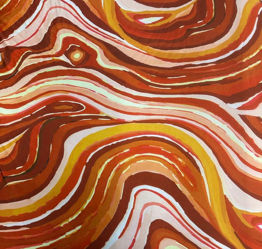 3 Metres Soft Touch Lycra Stretch Fabric (58 Inches) - Orange Multi Coloured Waves