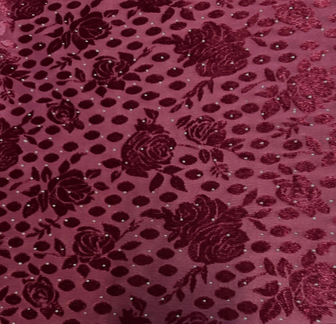 3 metres floral burnout velvet palachi fabric with stones 58 inches wide