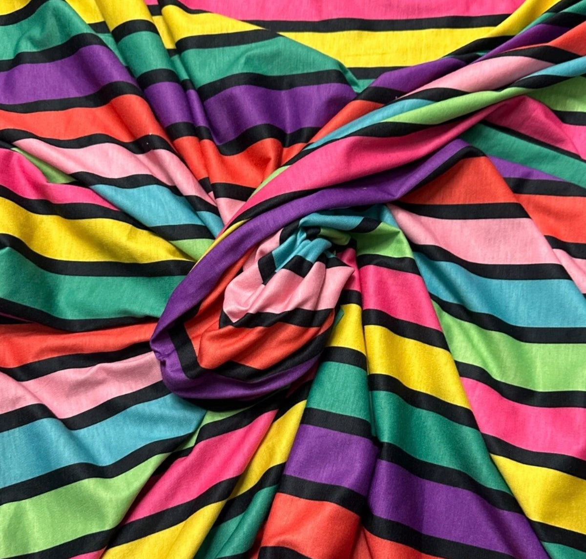 3 metres orange multi colour stripe viscose elastane single jersey fabric 58 inches