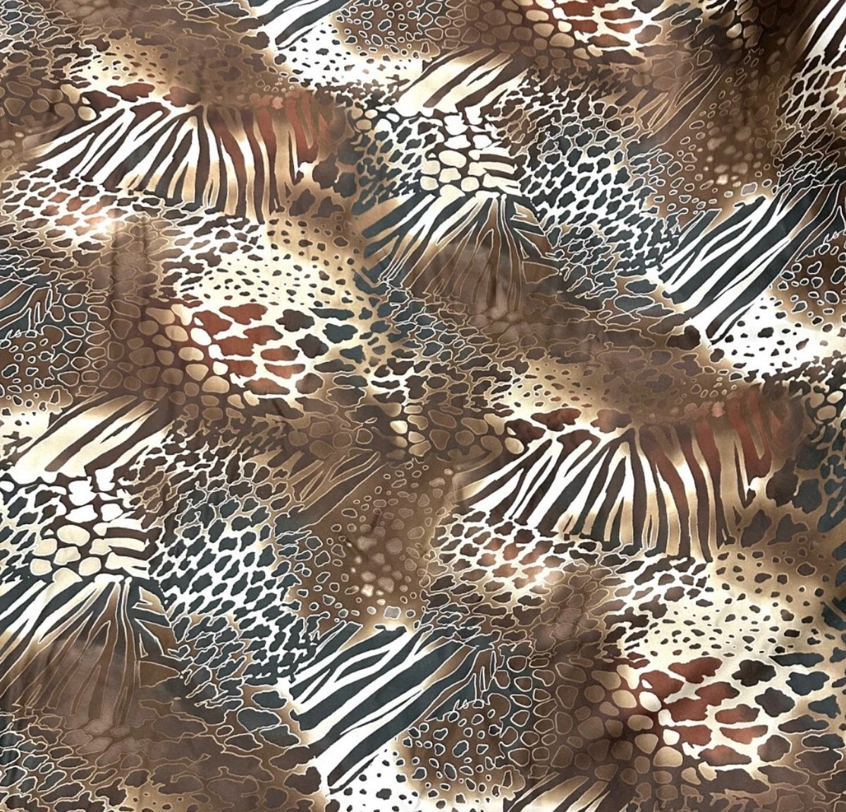 3 metres animal multi colour woven satin crepe fabric 58 inches wide