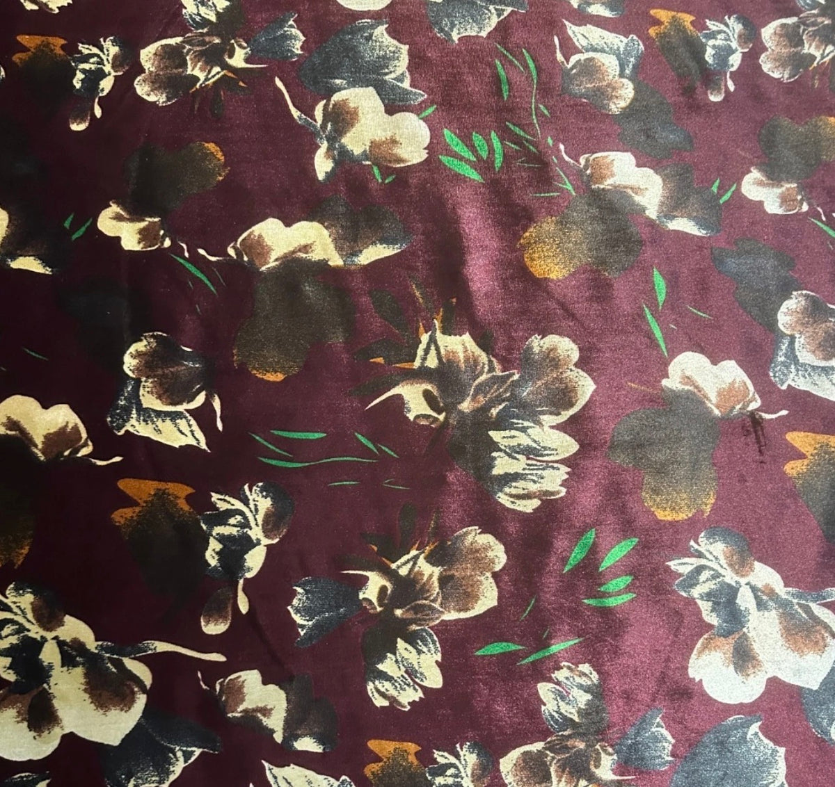 3 metres plum floral velvet spandex stretch fabric 58 inches wide