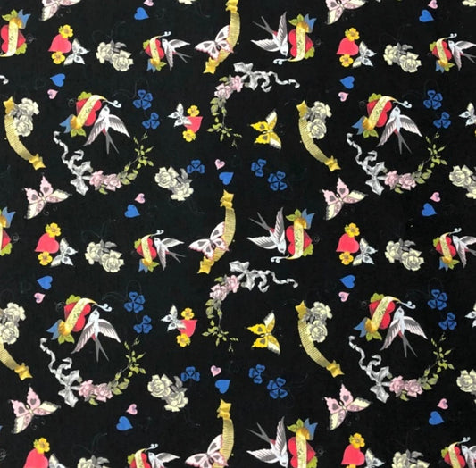 3 Metres Spun Poly Single Jersey Strech Fabric (58 Inches) - Black Random Print