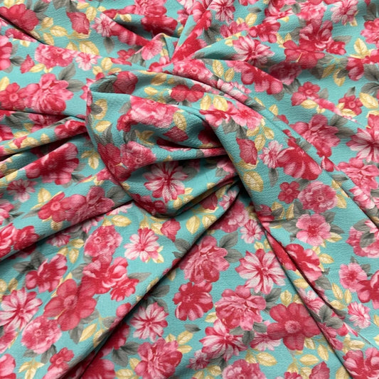 3 Metres Soft Bubble Crepe Fabric (58 Inches) - Multi Coloured Floral Print
