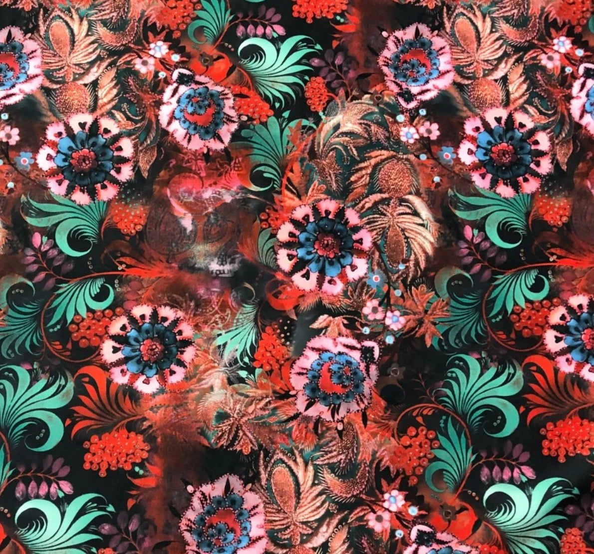 3 metres pink random print scuba stretch jersey fabric 58 inches wide