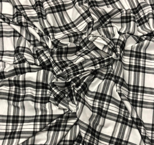 3 Metres Viscose Elastane Single Jersey Stretch Fabric (58 Inches) - Check Tartan Print