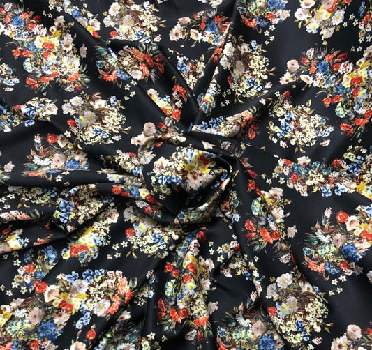 3 Metres Scuba Stretch Jersey Fabric (58 Inches) - Floral Multi Coloured