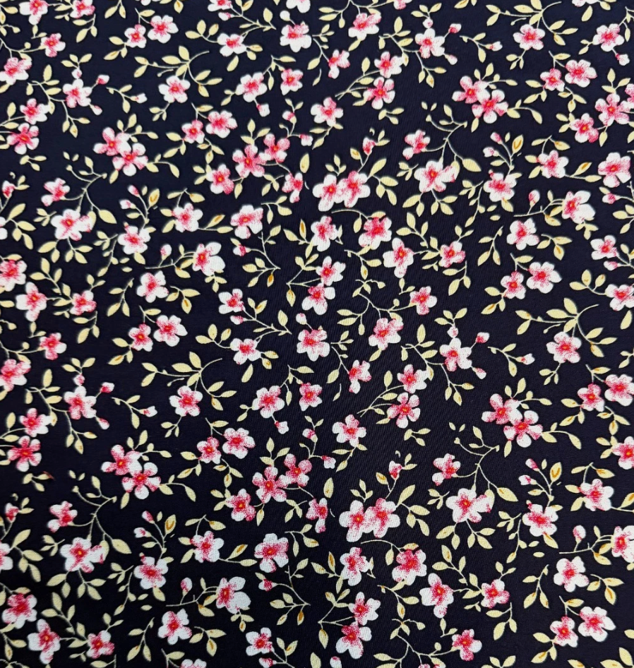3 Metres Soft Cotton Viscose Fabric (58 Inches) - Floral Print Black Pink