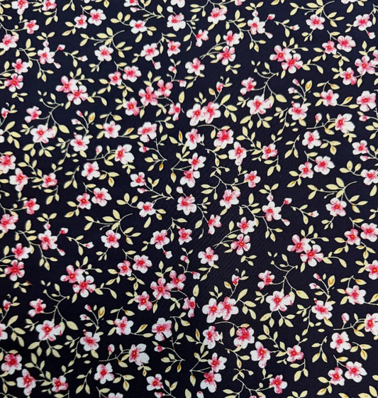 3 Metres Soft Cotton Viscose Fabric (58 Inches) - Floral Print Black Pink