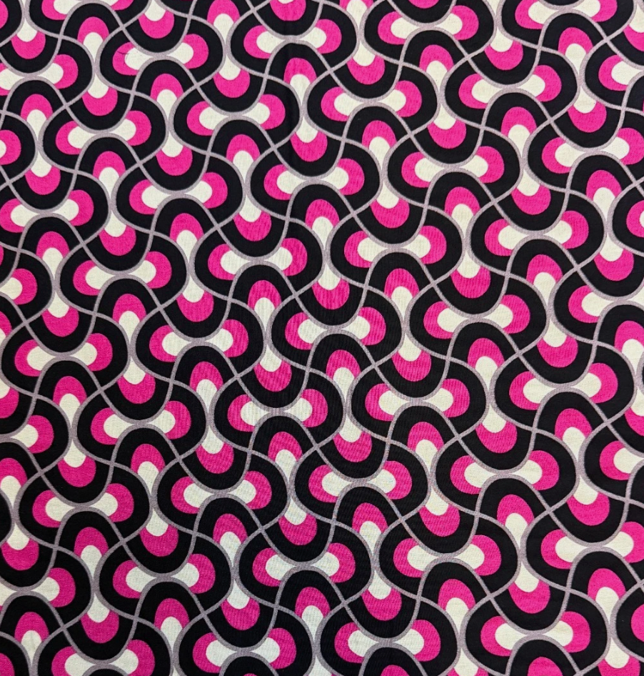 3 Metres Soft Cotton Viscose Fabric (58 Inches) - Print Black Pink