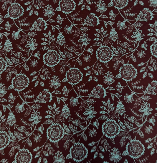 3 Metres Soft Cotton Viscose Fabric (58 Inches) - Floral Print Burgandy Green