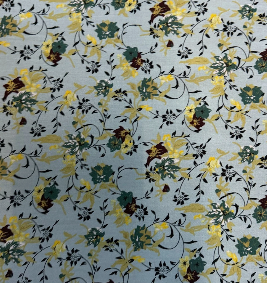 3 Metres Soft Cotton Viscose Fabric (58 Inches) - Floral Print Pastel Blue