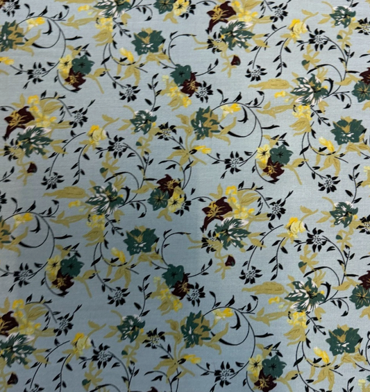 3 Metres Soft Cotton Viscose Fabric (58 Inches) - Floral Print Pastel Blue