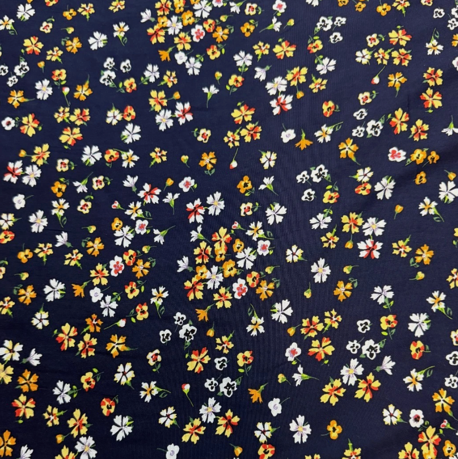 3 Metres Soft Cotton Viscose Fabric (58 Inches) - Floral Print Navy
