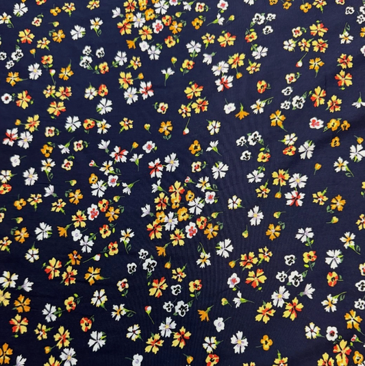 3 Metres Soft Cotton Viscose Fabric (58 Inches) - Floral Print Navy