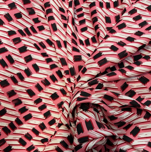 3 Metres Soft Cotton Viscose Fabric (58 Inches) - Print Black Pink Ivory