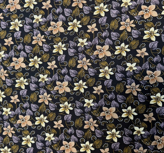 3 Metres Soft Cotton Viscose Fabric (58 Inches) - Multi Coloured Black Floral Print
