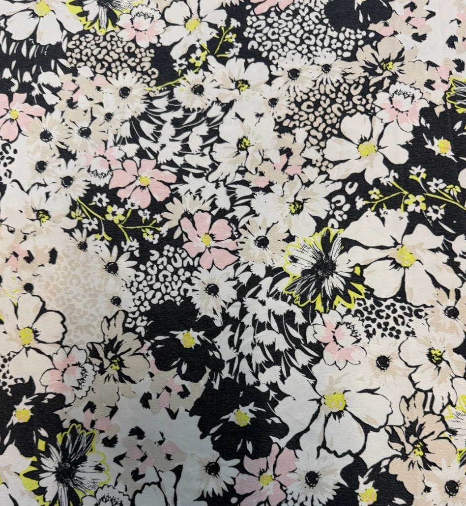 3 Metres Woven Crepe De Chine Fabric (58 Inches) - Floral Printed Multi Floral