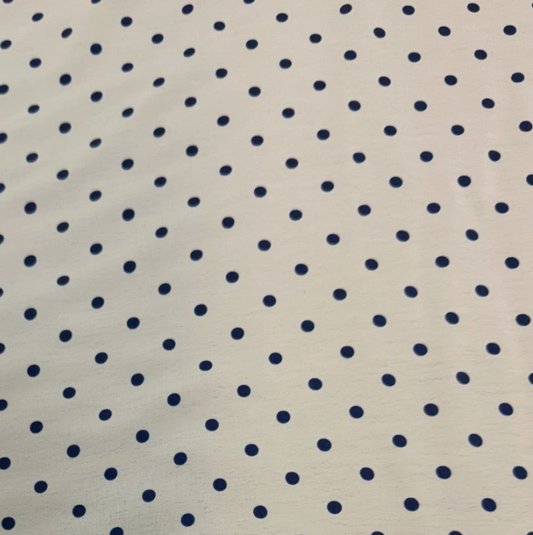 3 Metres Woven Crepe De Chine Fabric (58 Inches) - Ivory Navy Polka Dots