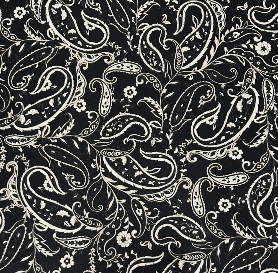 3 Metres Woven Crepe De Chine Fabric (58 Inches) - Paisley Printed Black Ivory
